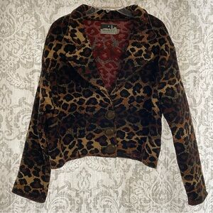 Silverado Cotton Tapestry Artsy Animal Print Cropped Blazer Jacket Black Brown M
